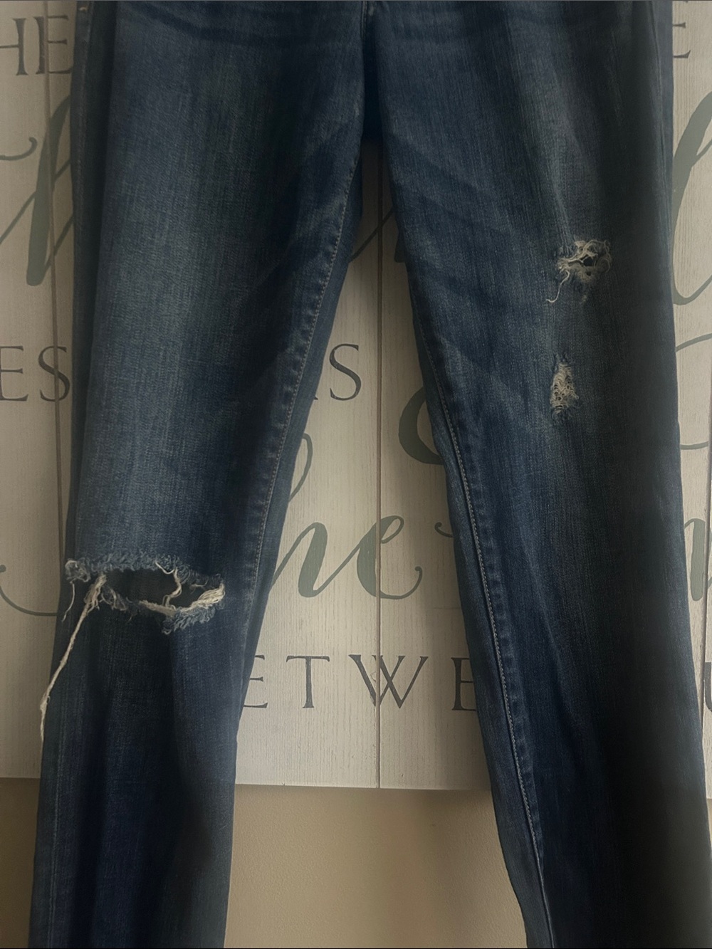 Abercrombie & Fitch the A&F super skinny Dark Blue distressed Jeans size 4 long - Picture 4 of 8